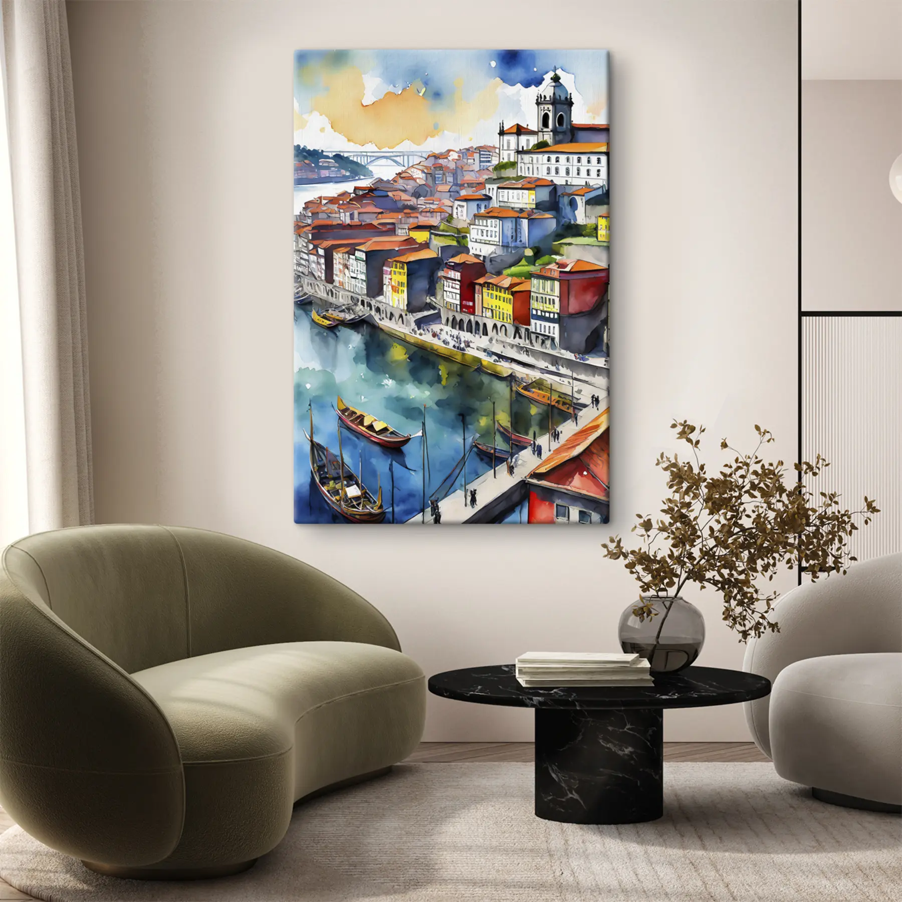 Fototapety Portugalsko mesto akvarel, Porto, architektúra kresba s36680