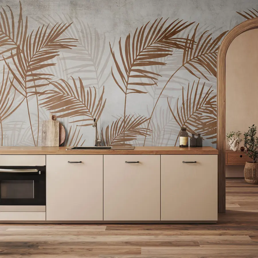 Fototapety Dizajn tapety s tropickými stromami a listami v hmlistom lese u98974