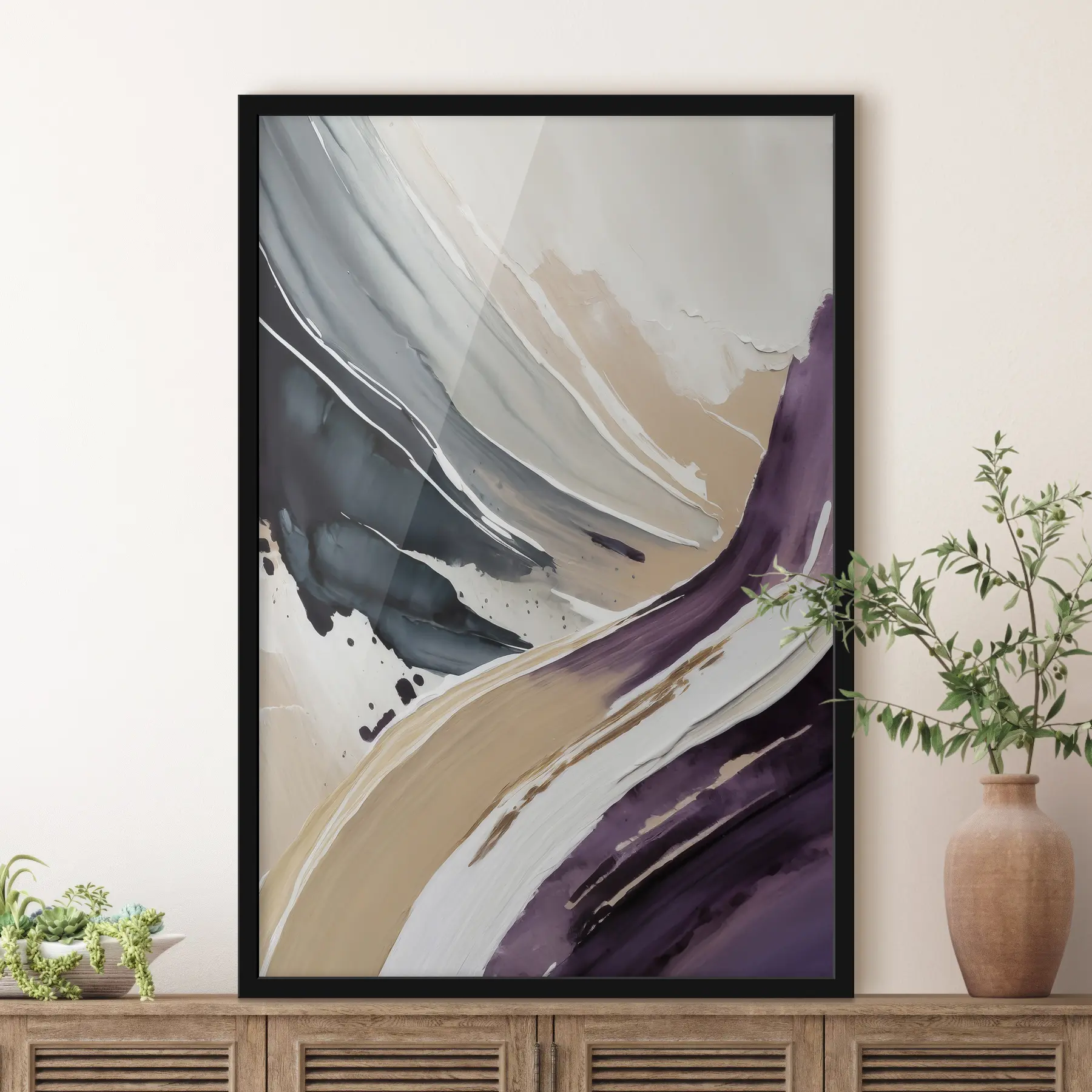 Fototapety Abstraktná akrylová maľba, ťah štetcom, textúra farby, béžová, fialová, modrá f36504