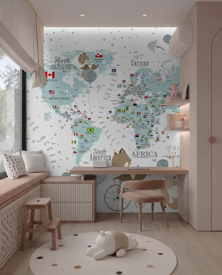 Fototapety Detská mapa sveta so zvieratami u99228