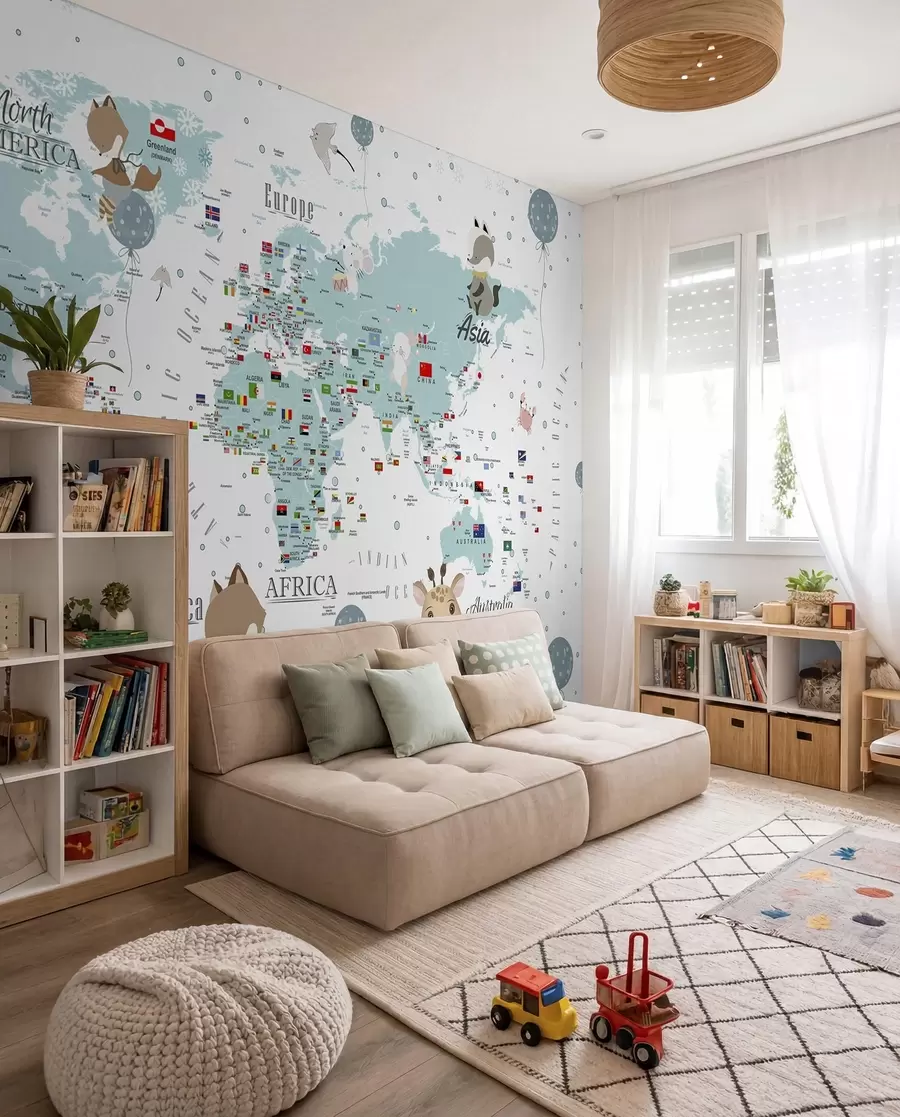 Fototapety Detská mapa sveta so zvieratami u99228
