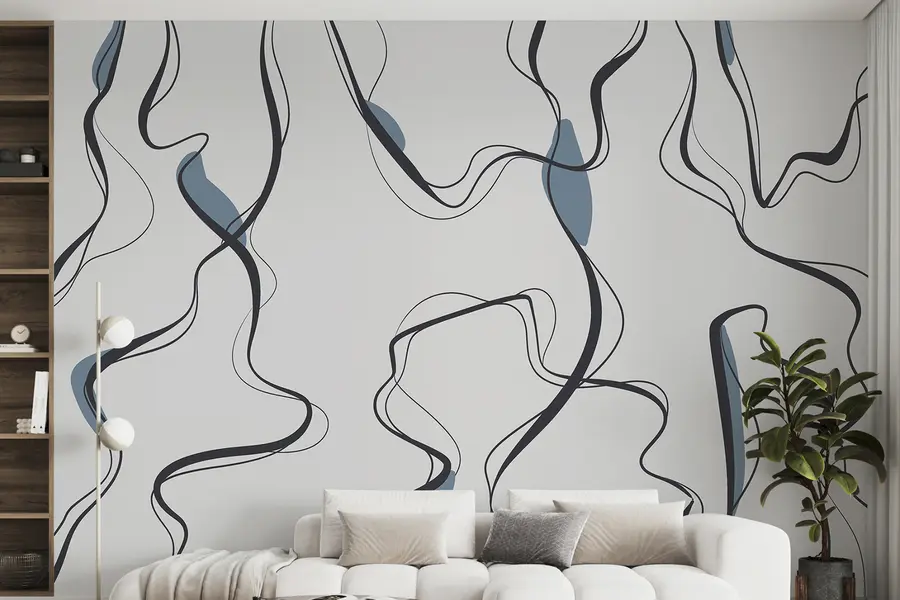 Fototapety Kresba tušom, abstraktný vzor, geometrické línie, sivá a modrá u99659